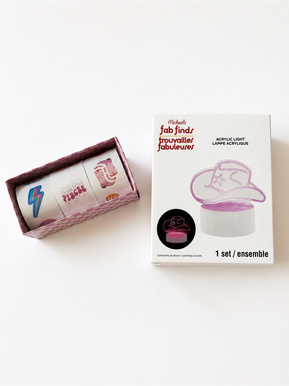 Cowgirl Room Decor Bundle Acrylic Cowboy Hat Light & Cute Sticker Rolls